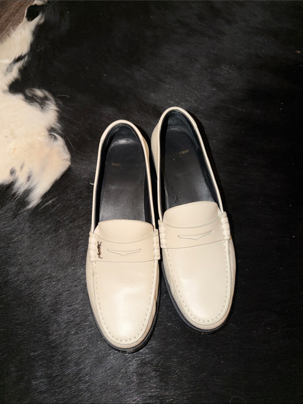 Saint Laurent Cream Leather Penny Loafers